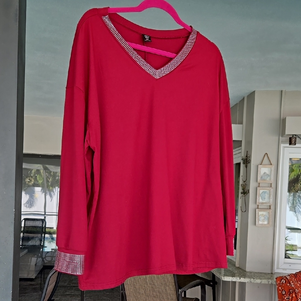 SHEIN Red V-Neck Relaxed Blouse
